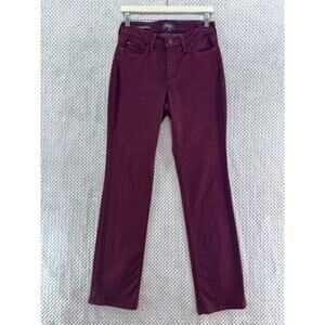 NYDJ Jeans Womens 6 Burgundy Marilyn Straight Mid Rise Zip Stretch Fall Casual